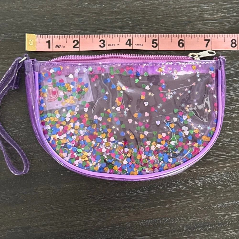 Girls Purple Wristlet Coin Purse with Confetti Hearts & Stars